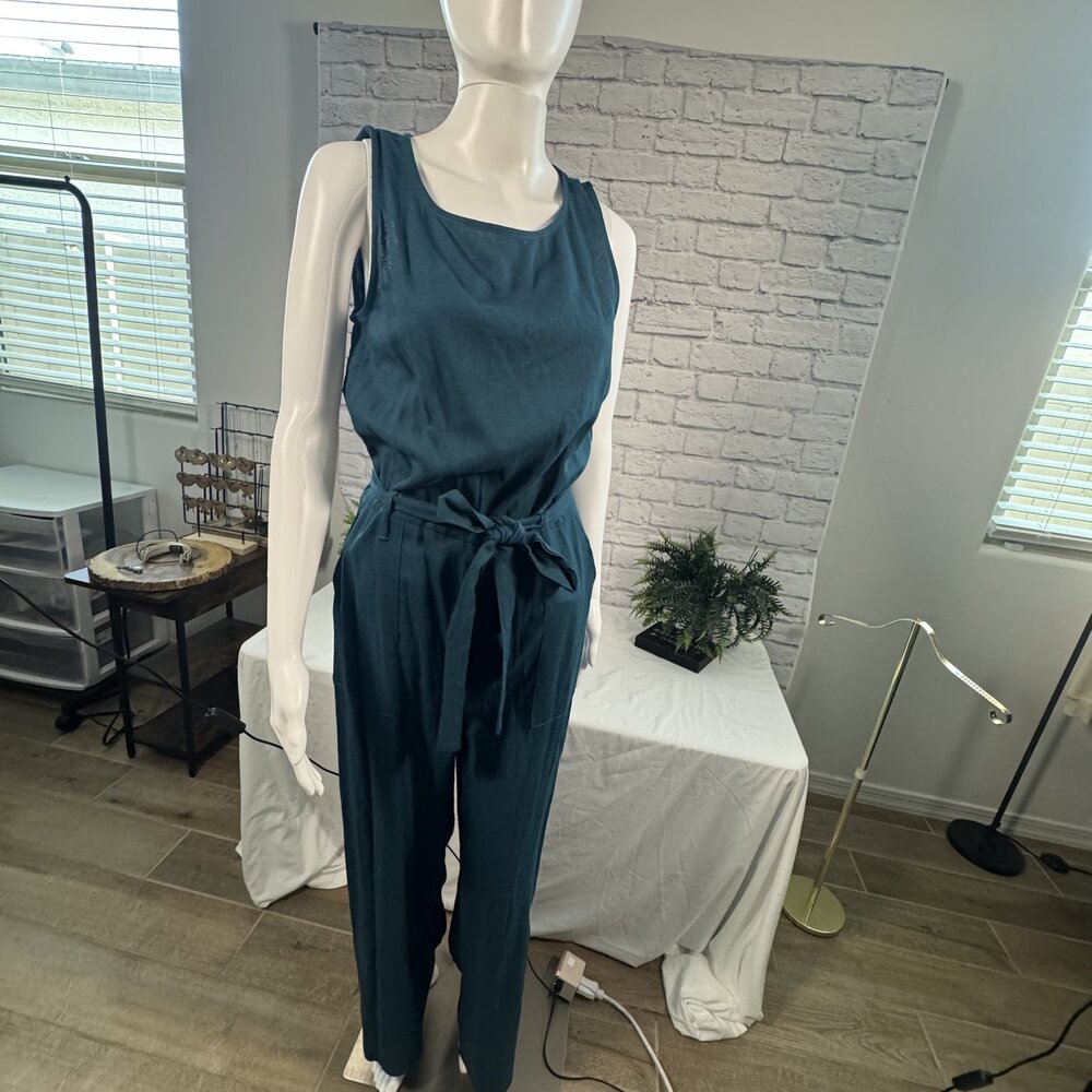 SHEIN Teal Sleeveless Wide Leg Tie Waist Keyhole Back Jumpsuit XS